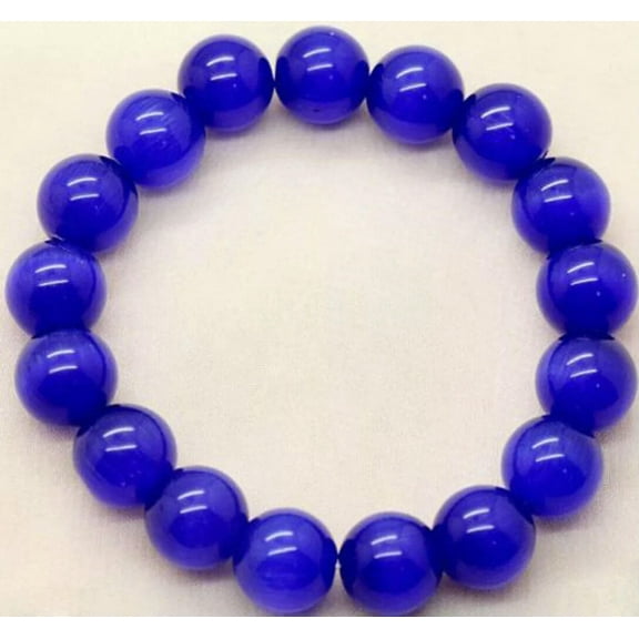 K-KED 10mm Dark Blue Jade Round Gemstone Beads Bracelet Bangle 7.5'' AAA