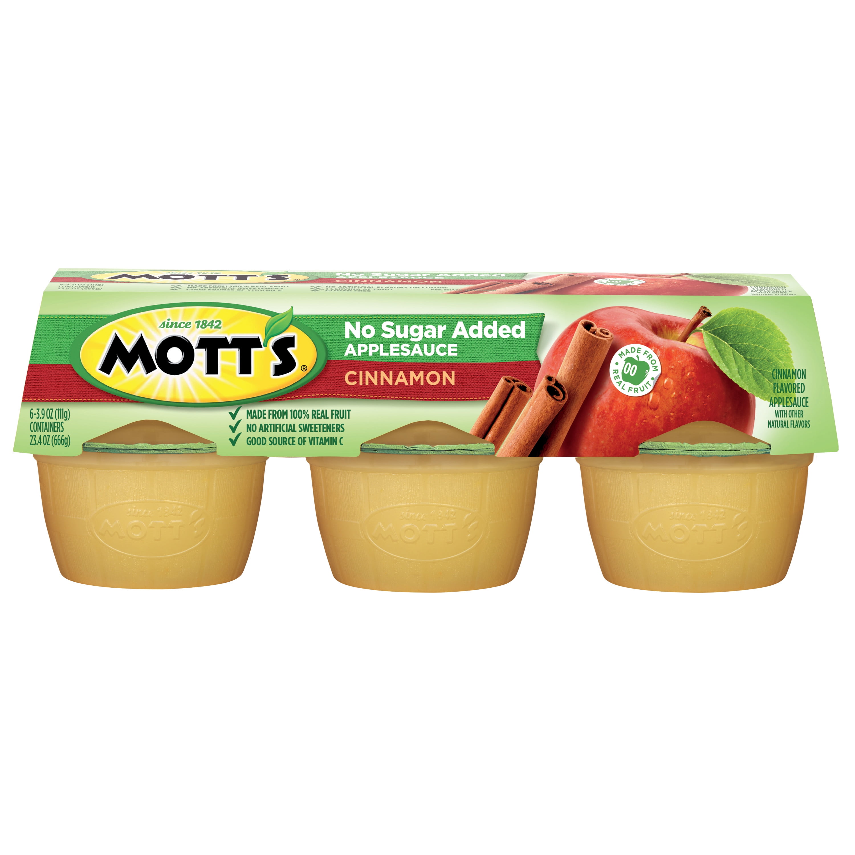 Mott's No Sugar Added Cinnamon Applesauce, 3.9 oz, 72 Count Cups (12 Packs of 6)