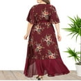 thumbnail image 4 of Moxiu Women's Plus Size Boho Floral Maxi Dress Curvy Short Sleeve Loose V Neck Flomal Long Dress Summer Wrap Empire Waist Long Dress 2025 Wine,XXXXL, 4 of 6