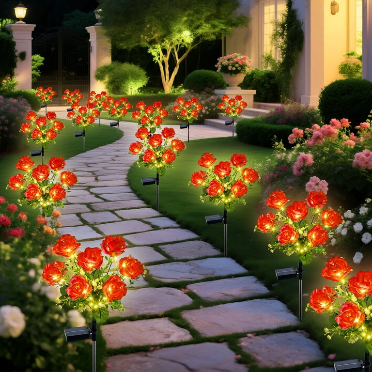 Qoosea Solar Rose Lights, 2 Pack 7 Head Red Flowers photo 8