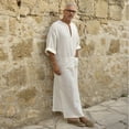 thumbnail image 3 of Tbopshirt Man Nightgown Mens Ethnic Robes Loose Solid Long Sleeve Loose Vintage Dress Kaftan WH/S, 3 of 5