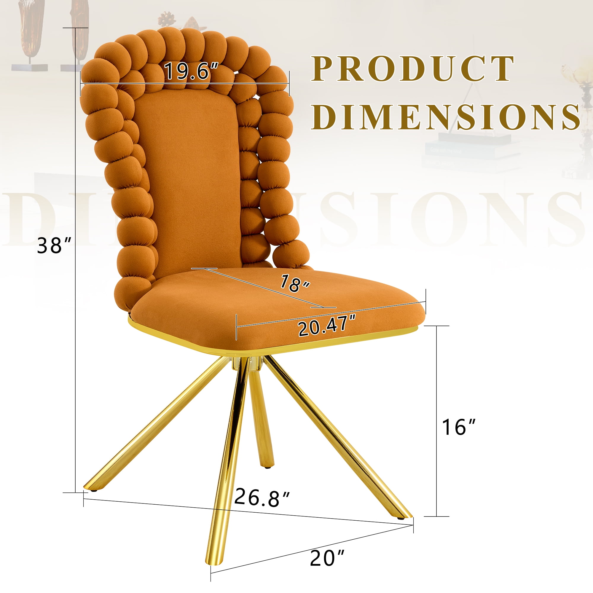 Alvantor Velvet Bubble Dining Chairs, Orange, Set of 2 with Metal Legs