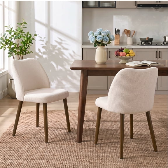 COOLHUT Upholstered Dining Chairs Set of 2, Linen Fabric Dining Side Chairs with Solid Wood Legs, Farmhouse Dining Room Chairs for Dining Room, Living Room, Cafe & Kitchen, Beige