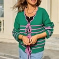 thumbnail image 5 of Fmbrln Womens Trendy Knitted Cardigan Sweaters Long Sleeve Front Tie Stripe Print Cardigans Casual Loose Comfy Cardigan Coat Green S, 5 of 5