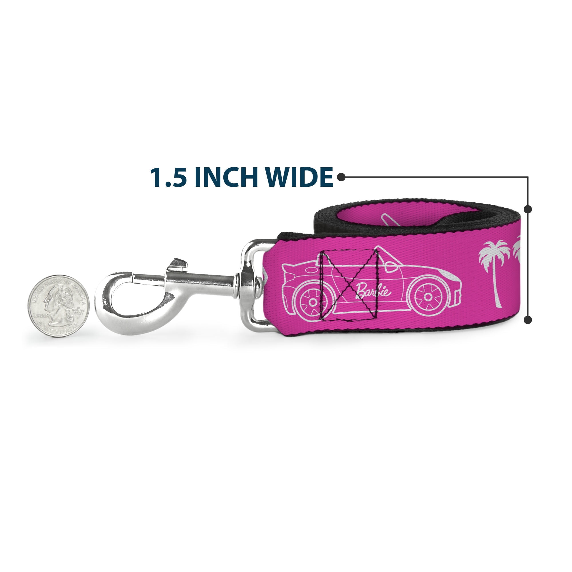 Mattel Pet Leash, Dog Leash, Barbie Script Signature and Icons Pink White, 6 Feet Long 1.0 Inch Wide