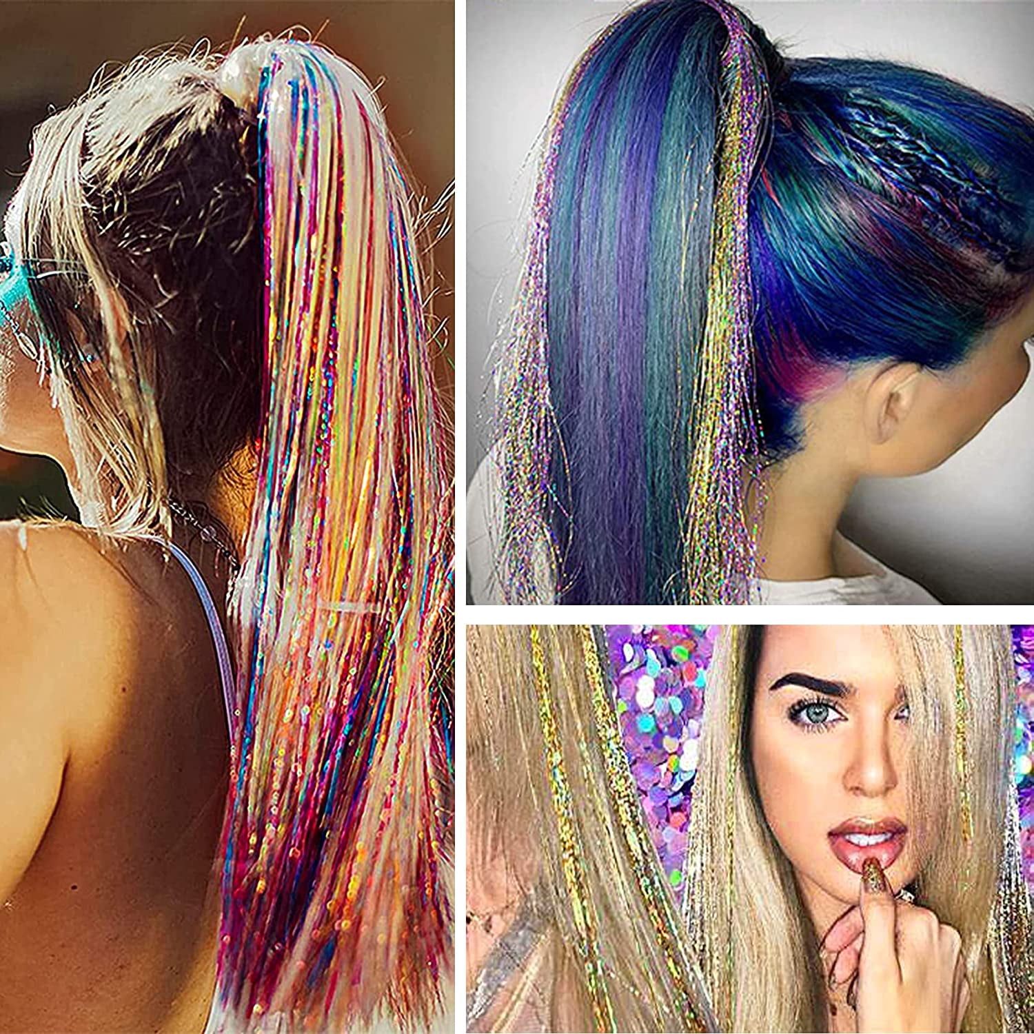 Hair Tinsel with Feathers Kit 20 Colors 48 Inch Rainbow Extensions for Women Amazon.com : 20 Colors Hair Tinsel with Feathers & Colorful  main image 4