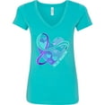 thumbnail image 3 of Inktastic Suicide Prevention Awareness Purple and Teal Heart Ribbon Women's V-Neck T-Shirt, 3 of 5