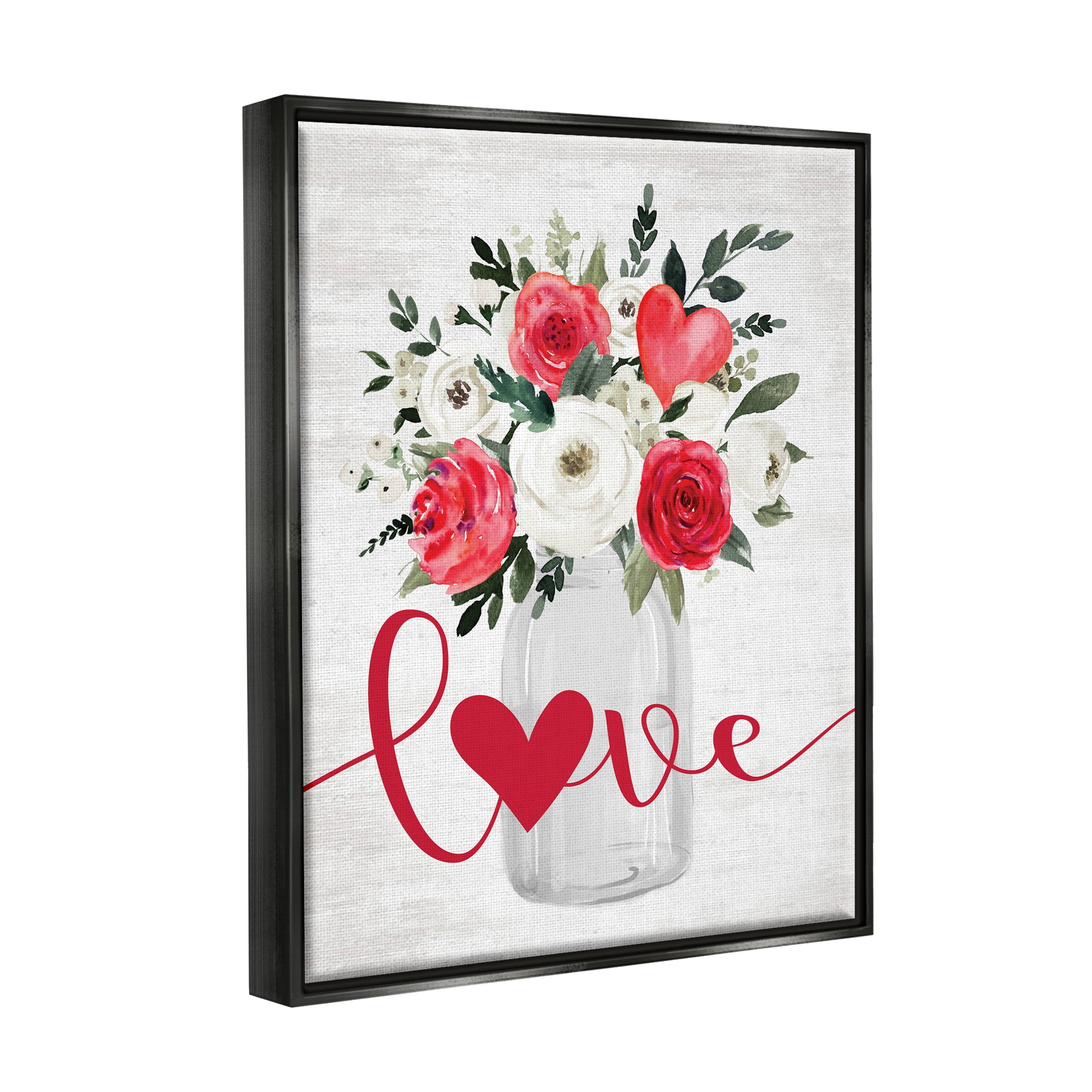 Stupell Industries Floral Valentine's Love Bouquet Botanical & Floral Painting Black Floater Framed Canvas Art Print Wall Art, 17 x 21