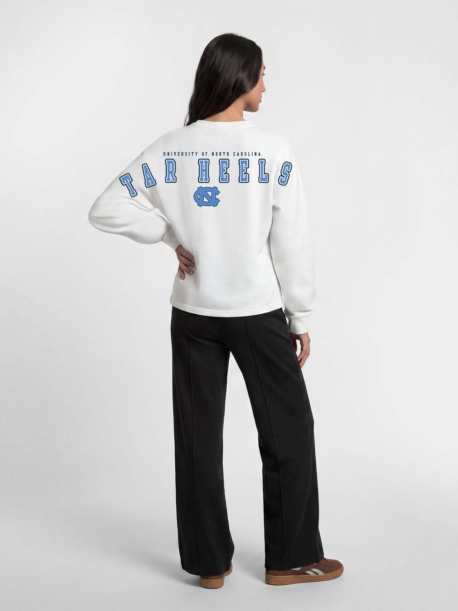 North Carolina Tar Heels Reebok Womens White Heavyweight Cotton Long Sleeve Pullover