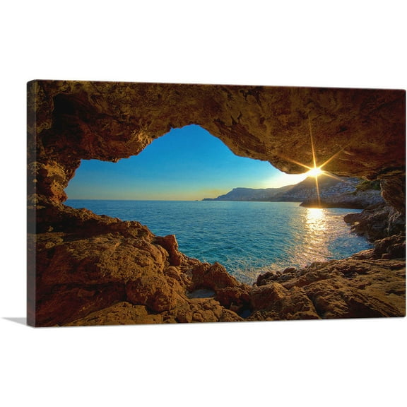 ARTCANVAS Beach Cave Sunrise Canvas Art Print - Size: 26" x 18" (0.75" Deep)