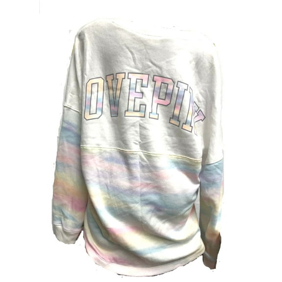 Victoria's Secret Pink Crew Neck Pullover Sweatshirt Colorblock Watercolor Graphic Logo Size Large NWT