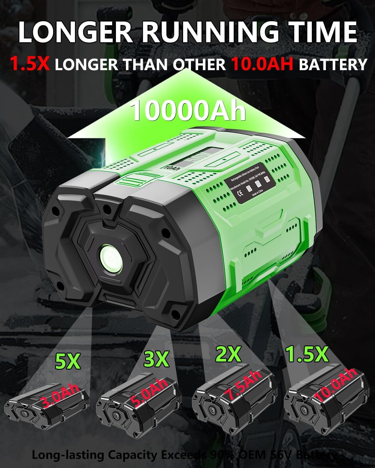 10.0Ah 56V Replacement for EGO Battery BA2800T BA4200T BA5600T BA1400T Compatible with EGO 56 Volt Power Tools（Green）