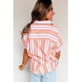thumbnail image 2 of Women's Pink Stripe Short Sleeve Button-Up Shirt – Casual Summer Style for Daily Wear, XL, 2 of 12