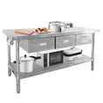 thumbnail image 1 of Table de Préparation en Acier Inoxydable Robuste avec 3 Tiroirs et Tablette Ajustable, Établi Commercial à 2 Niveaux avec Porte-Essuie-Tout, 1460 Lb pour Restaurant Cuisine Service Alimentaire, 150 180 cm, 1 of 7