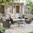 thumbnail image 2 of Bellefurn 5 Pieces Outdoor Patio Furniture Sets with Swivel Rocker Chairs Rattan Glider Loveseat and Coffee Table,Wicker Outdoor Conversation Sets for Porch Deck Backyard Poolside, 2 of 12