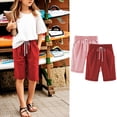 thumbnail image 2 of HBGVBA 2 Pack Girls Bermuda Shorts,Soild Color Shorts with Pockets,Boys Girls 3-13 Years 2 Piece Solid Color Faux Linen Pocket Knee Length Shorts, 2 of 5