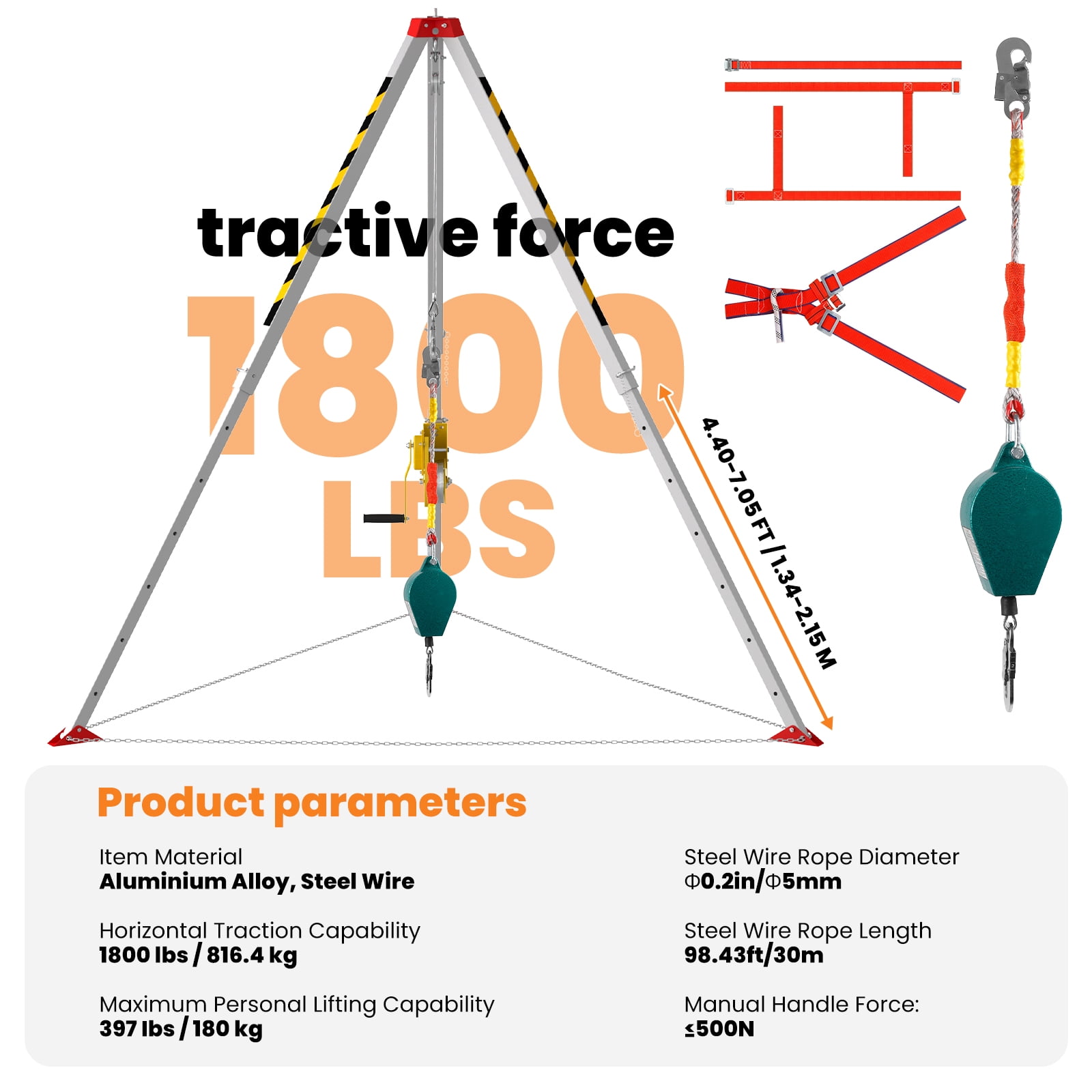Portable Rescue Tripod, 1800 lb Capability, Lightweight Durable Frame, Tripod for Rescue Hoist System, Rescue Safety Tripod, Tank, Sewer, Excavation