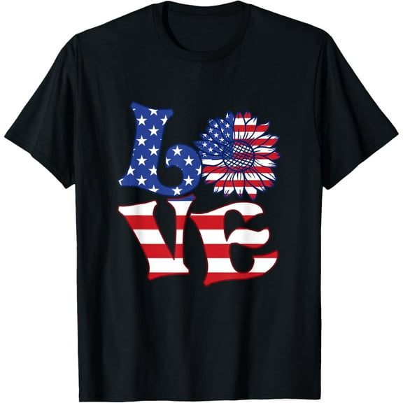 Love USA Patriotic Proud American US Flag 4th Of July Funny Creative Graphic Women T-Shirt