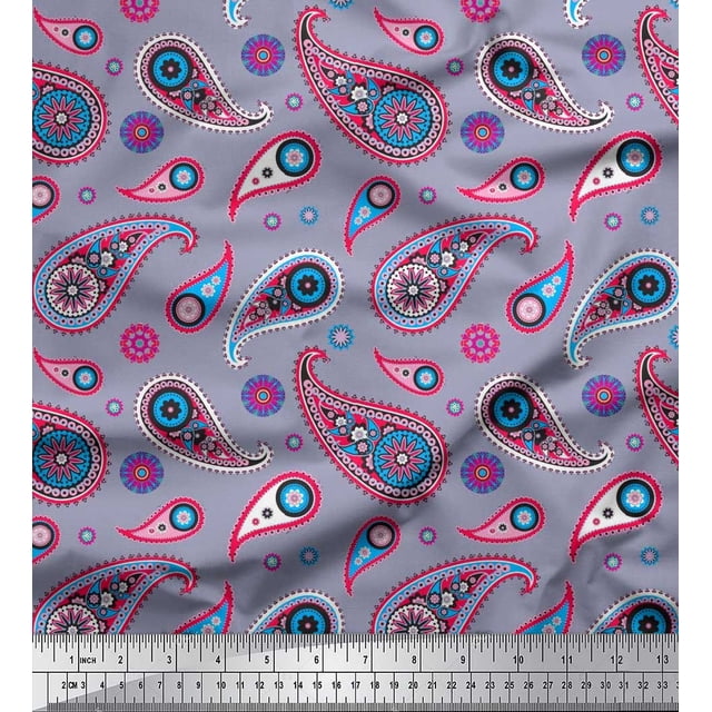 Soimoi Modal Satin Fabric Artistic Paisley Print Fabric by Yard 42 Inch Wide