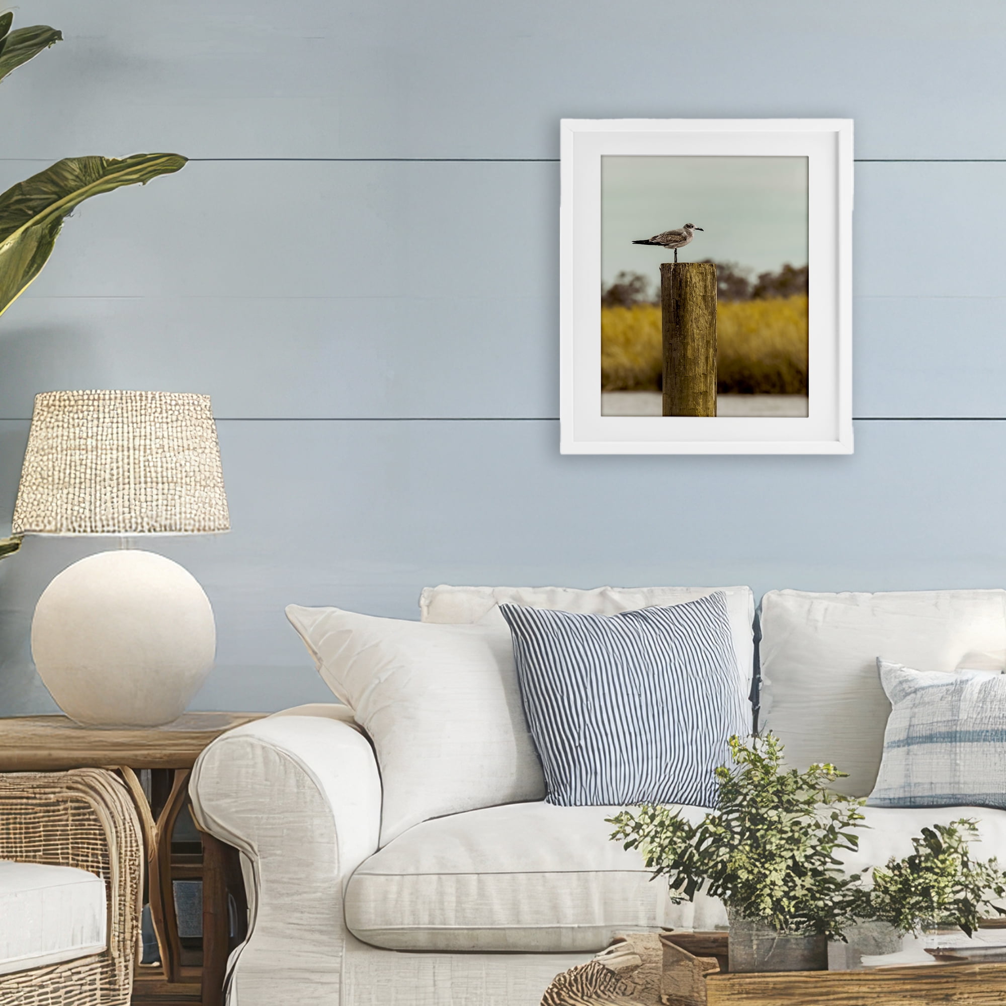 Stupell Industries Gull On Piling White Framed Print Under Glass, design by Christy Berry