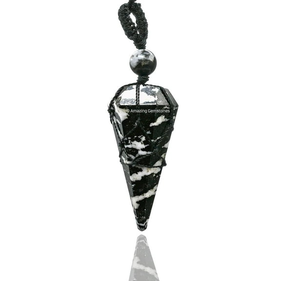 Black & White Tourmaline Crystal Stone Holder Necklace Pendulum, Unique Women Men Necklace (Black Macrame)