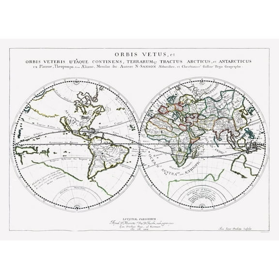Historic Map - Old World New World - Sanson 1641 - Vintage Wall Art