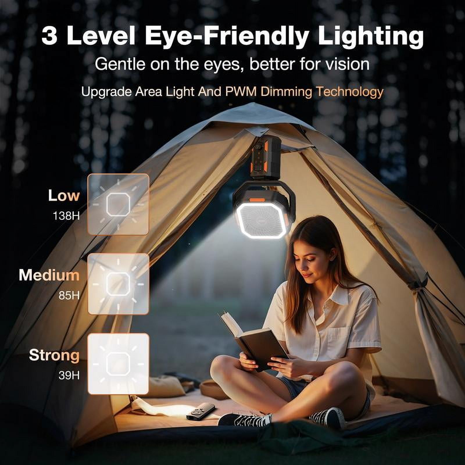 Camping Fan with Detachable Tripod,20000mAh Rechargeable Fan with LED Lights & 270° Pivot,4 in 1 Cordless Camping Fan,Remote Control Shaking Head Desk Fan for Camping Tent Travel Bedroom Portable