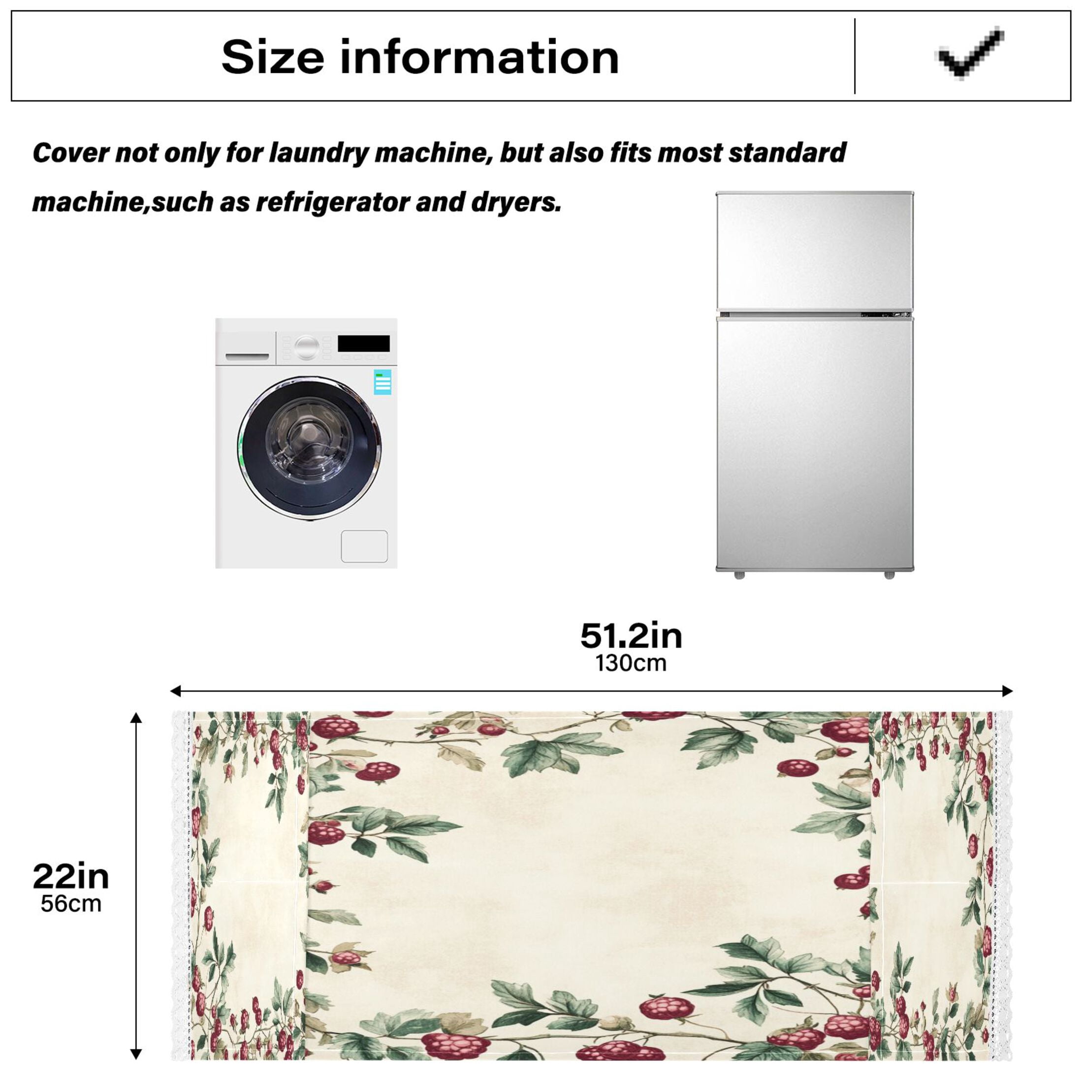 Mulberry PatternWasher and Dryer Covers Dust-Proof and Oil Resistant Fridge Cover with 4 Storage Pockets Washing Machine Top Cover for Laundry Kitchen Home 51.2 x 22 In