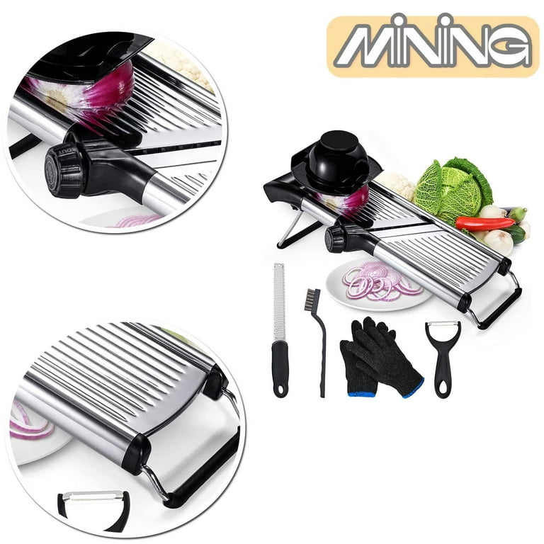 Adjustable Mandoline Slicer for Kitchen Stainless Steel Vegetable Slicer  Food Slicer Potato Slicer Onion Slicer Chips Julienne Slicer, Come with  Guard Gloves Cheese Grater Peeler & Wire Brush 