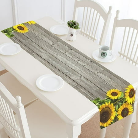 MKHERT Autumn Sunflowers Wood Pattern Table Runner Home Decor for Wedding Party Banquet Decoration 16x72 Inch