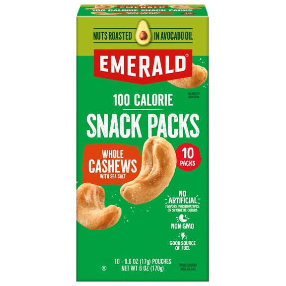 Emerald® Nuts Avocado Oil Roasted & Salted Cashews, 100-Calorie Packs, 10ct