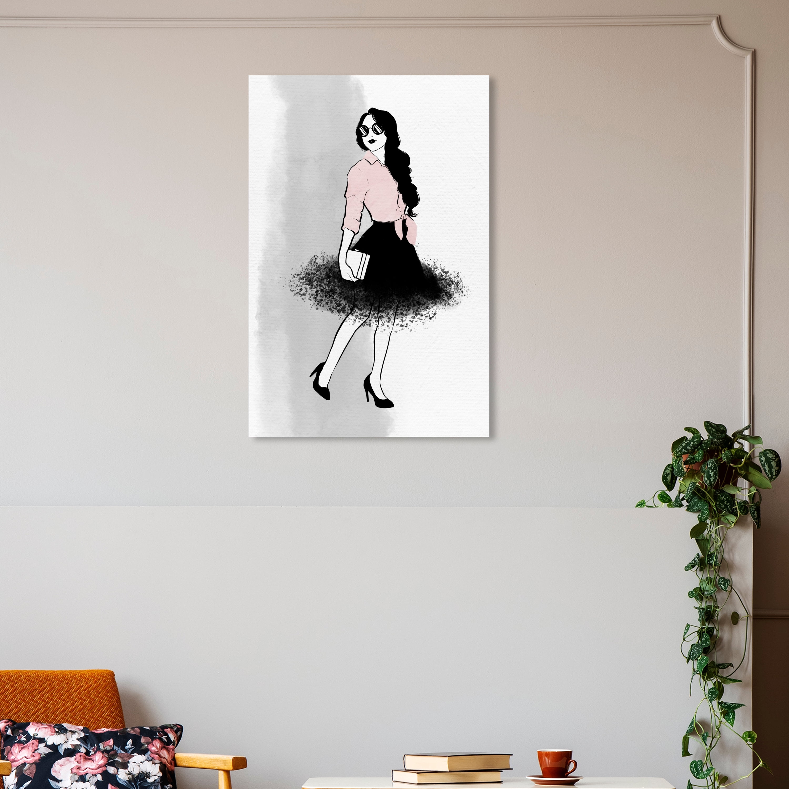 Wynwood Studio Canvas Walking in the Air Fashion and Glam Outfits Wall Art Canvas Print Black Light Pink 20x30