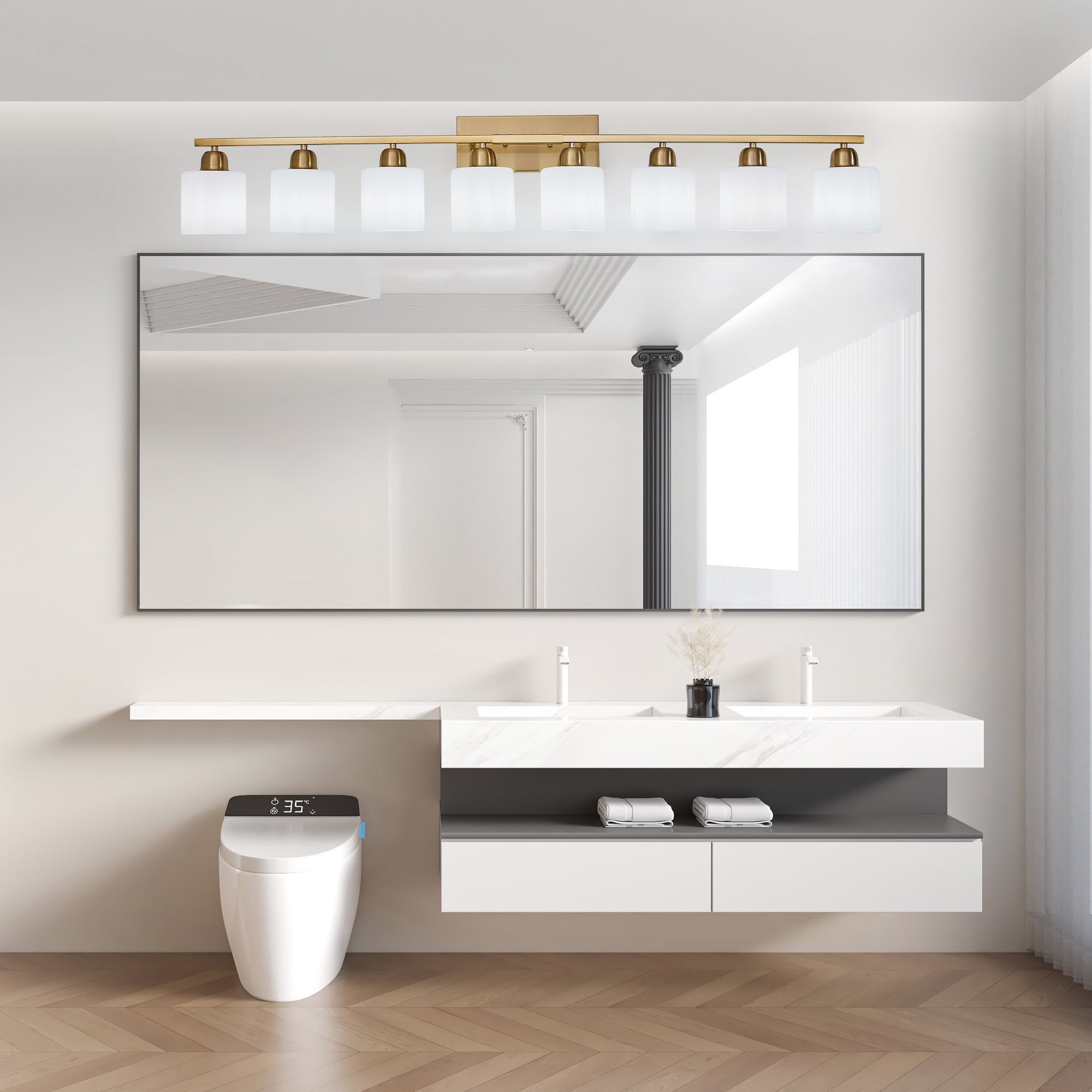 Miniyam 51.6 in 8 Light Gold Vanity Light for Bathroom, Wall-Mounted Fixtures Over Mirror, E26, No Bulbs Included