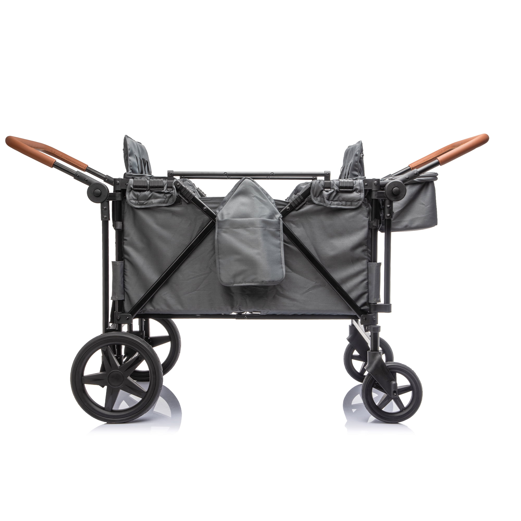 4-Seater Wagon Stroller with 5-Point Harness, Extra-Thick Support Bar, 5 Modes, Removable Seats, Foldable Frame, Dual Leather Handles for Large Families