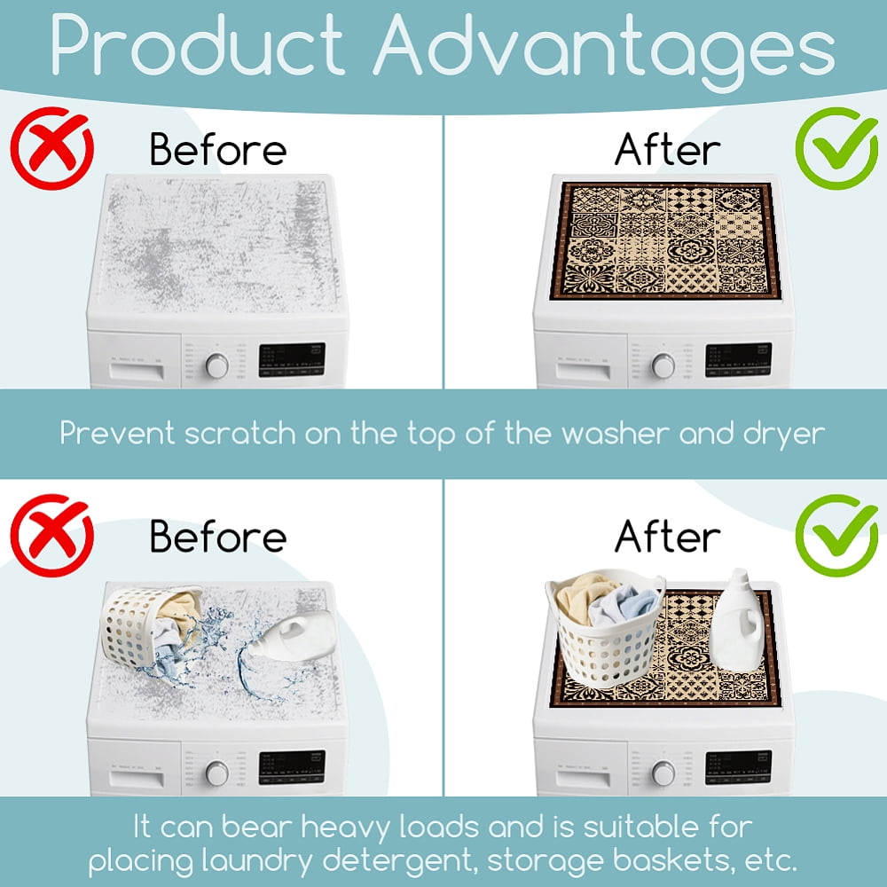 Black and White Tile Pattern Washer Dryer Dust Cover 23.6×23.6inch Washing Machine Top Protector Pads Non Slip Washing Machine Top Covers