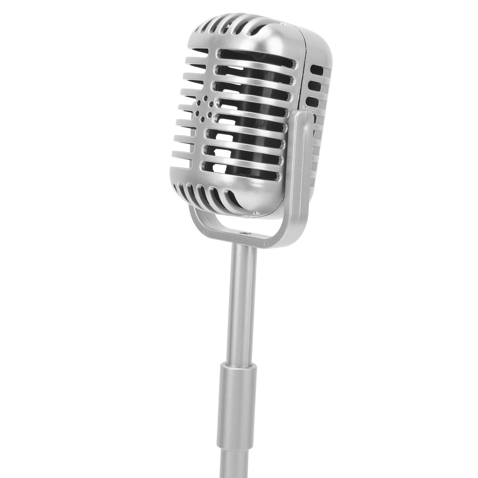 Retro Microphone Props Liftable Realistic Lightweight Fake Vintage Microphone Model for Shooting Cosplay Silver