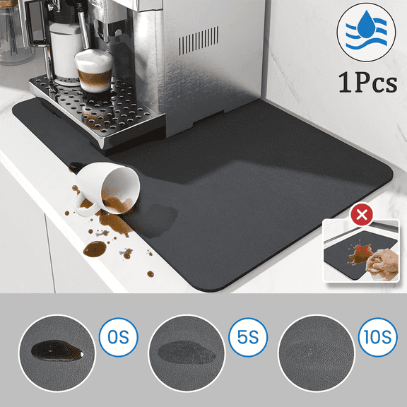 Ustris 12"x19" Dish Drying Mat for Kitchen Counter-Coffee Mat Bar Accessories, Hide Stain, Rubber Backed, Absorbent, Fit Under Coffee Maker, Espresso Machine, Pot, Dish Rack, Dark Grey