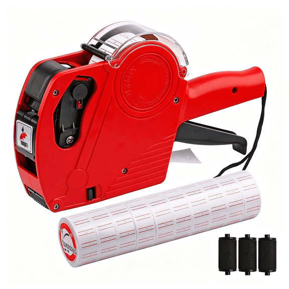 Dvjoy 8 Digits Price Tag Gun with 5000 Sticker Labels and 3 Ink Refill, Label Maker Pricing Gun Kit Numerical Tag Gun (Red ) 8 Digits label maker machine with tape