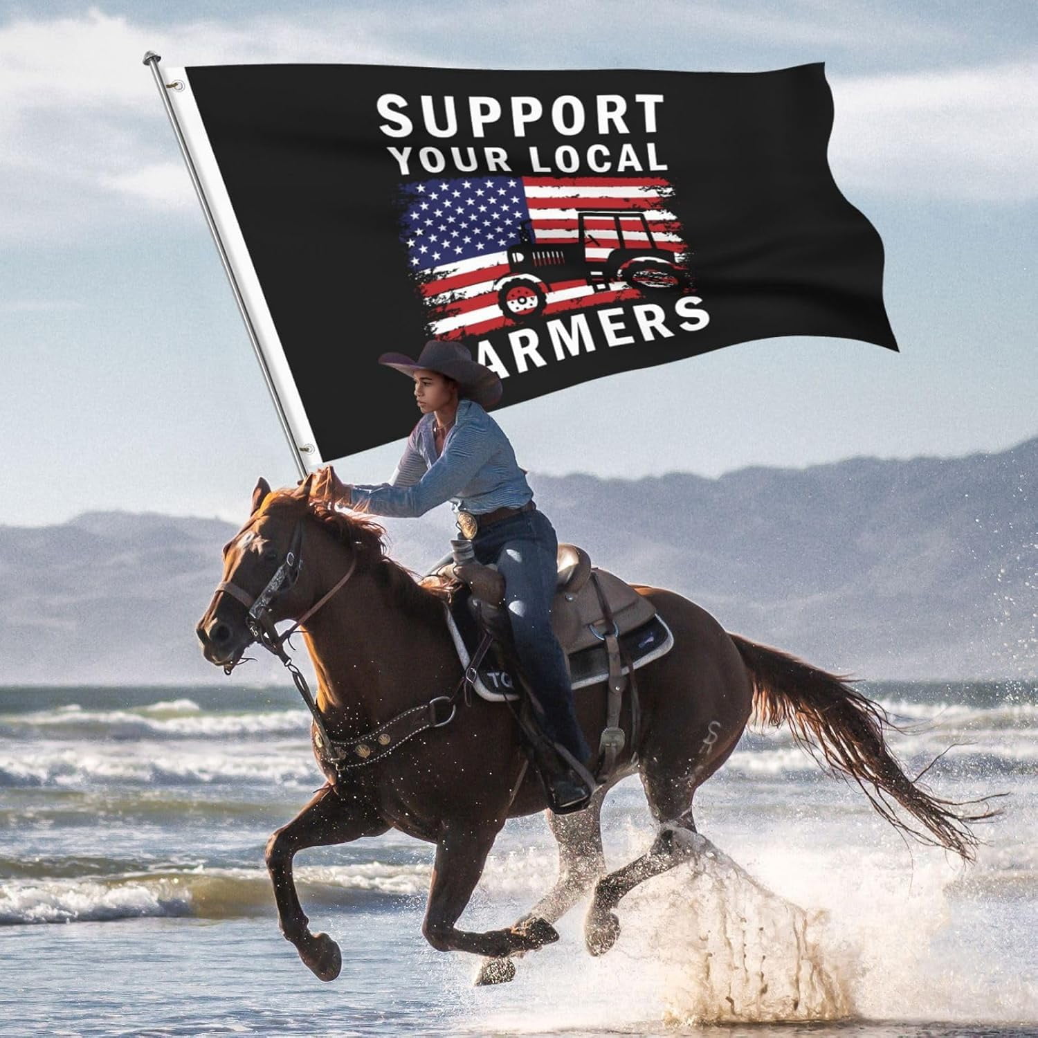 Support Your Local Farmers Usa Flag Flag 5x8 Ft Double-Sided Flags Outdoor Large Size Heavy duty Decorative Banner Du