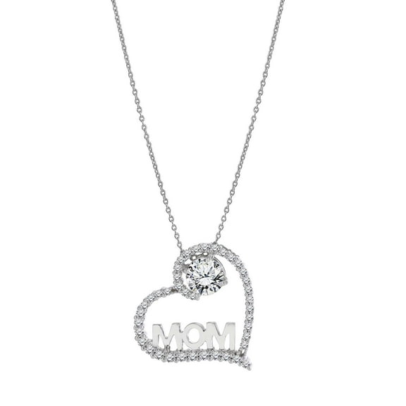 JeenMata Heart Shaped Moissanite Pendant Necklace in 18K White Gold over Silver