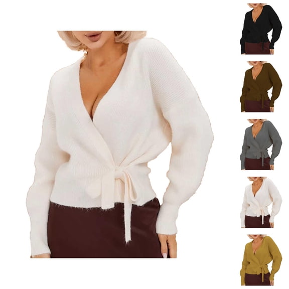 Women'S Sweaters, V Neck Cardigans for Women, Tied Knit Sweater Jacket, Slim Fit for Fall Fashion Outerwear