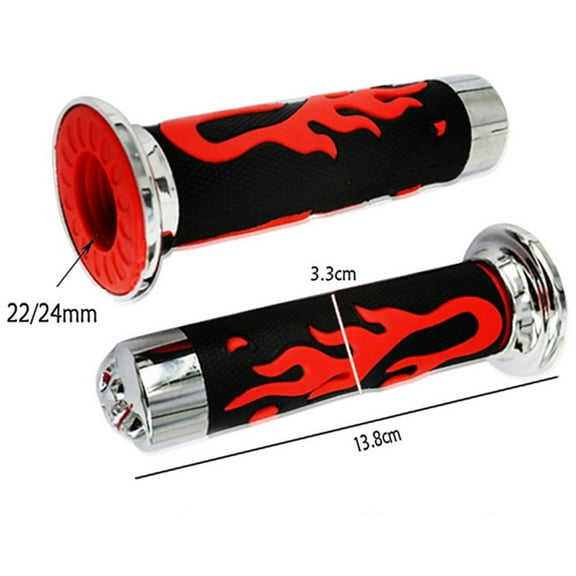 yaaqii 1 pair 7/8" 22mm Motorcycle Red Flame Skull Rubber Handle Bar Throttle Grips