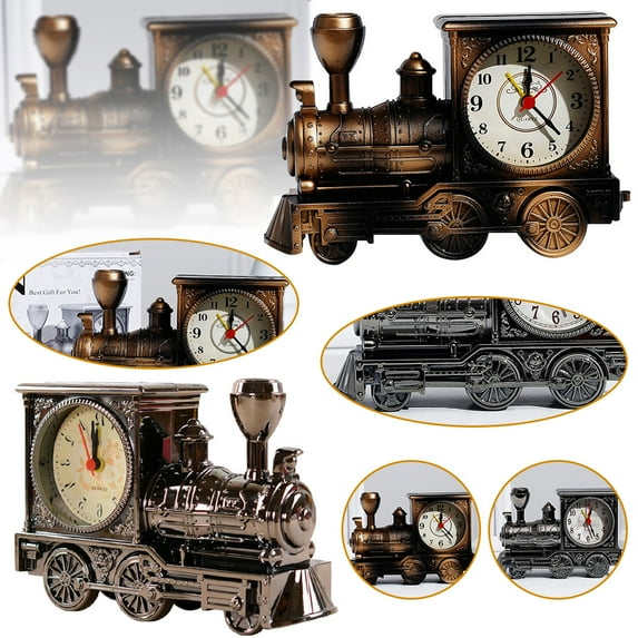 LNKOO Vintage Alarm Clock Retro Train Style Desk Time Clock Novelty Bedside Clock Train Model Figurine Steampunk Ornament for Kids Adults Bedroom Table Office