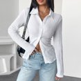 thumbnail image 4 of ZZwxWA Womens White Textured Blouses Dressy Stretchy Tight Long Sleeve Button Down Solid Causal Shirts Tops, 4 of 6