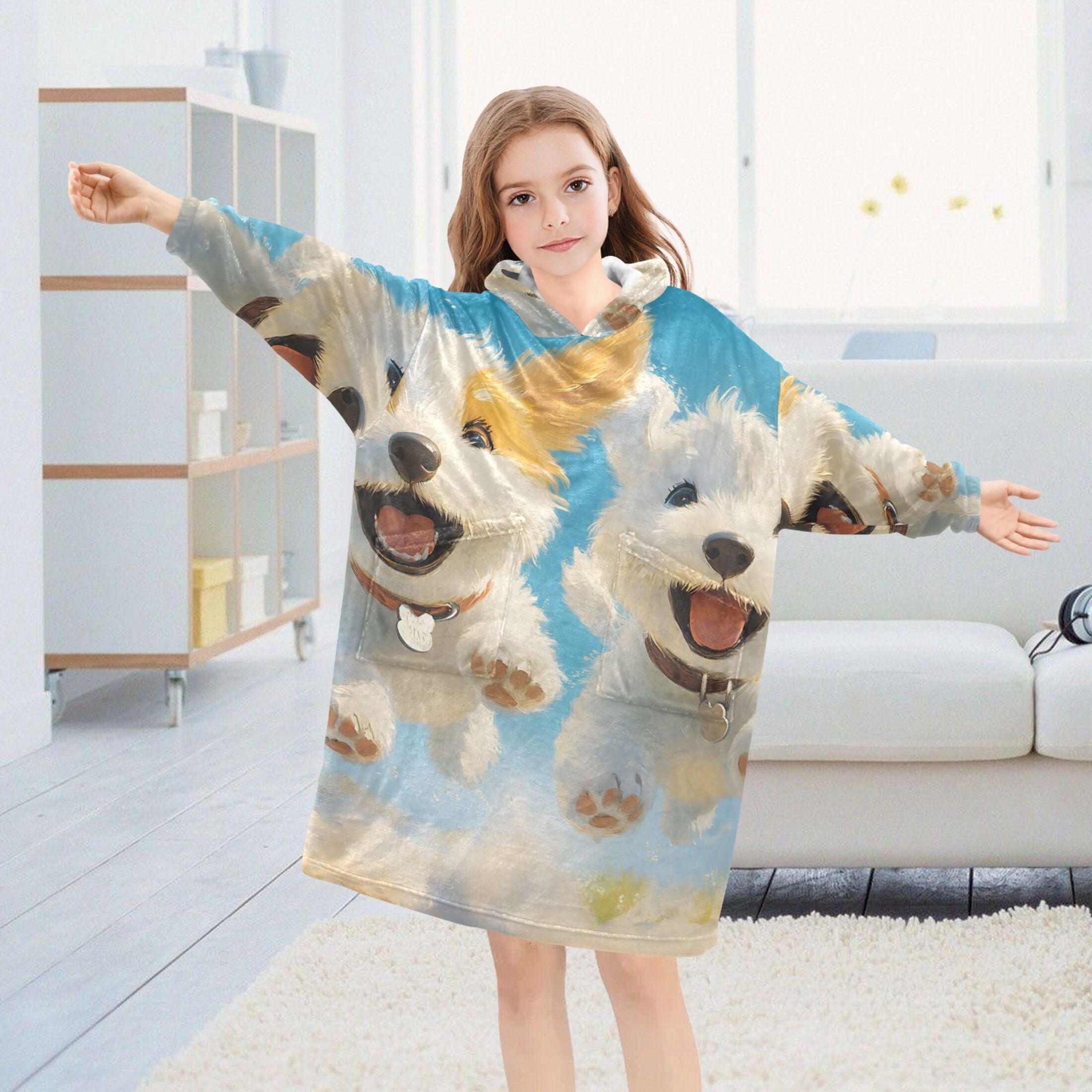 joogoo Wearable Blanket Hoodie for Kids Funny Cute Dogs and Sky Flannel Oversized Sweatshirt 3-14 Years M