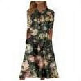 thumbnail image 1 of Robes Robe d'Été Femme Col en V Manches Courtes Robe Imprimée Décontractée avec Poches Noir L, 1 of 7