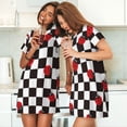 thumbnail image 4 of Fotbe Ladybugs Of Black And White Checkers Bata de Dormir para Mujer con Estampado, Camisón de Algodón de Manga Corta, Ropa de Dormir Casual, 4 of 6
