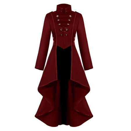 

wendunide coats for women Women Gothic Steampunk Button Lace Corset Coat Tailcoat Jacket Womens Fleece Jackets Red S