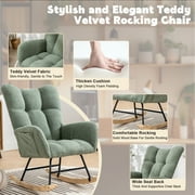 Hforesty Nursery Rocking Chair Teddy Upholstered Glider Rocker,with Comfortable Armchair for Living Room & Nursery, GREEN