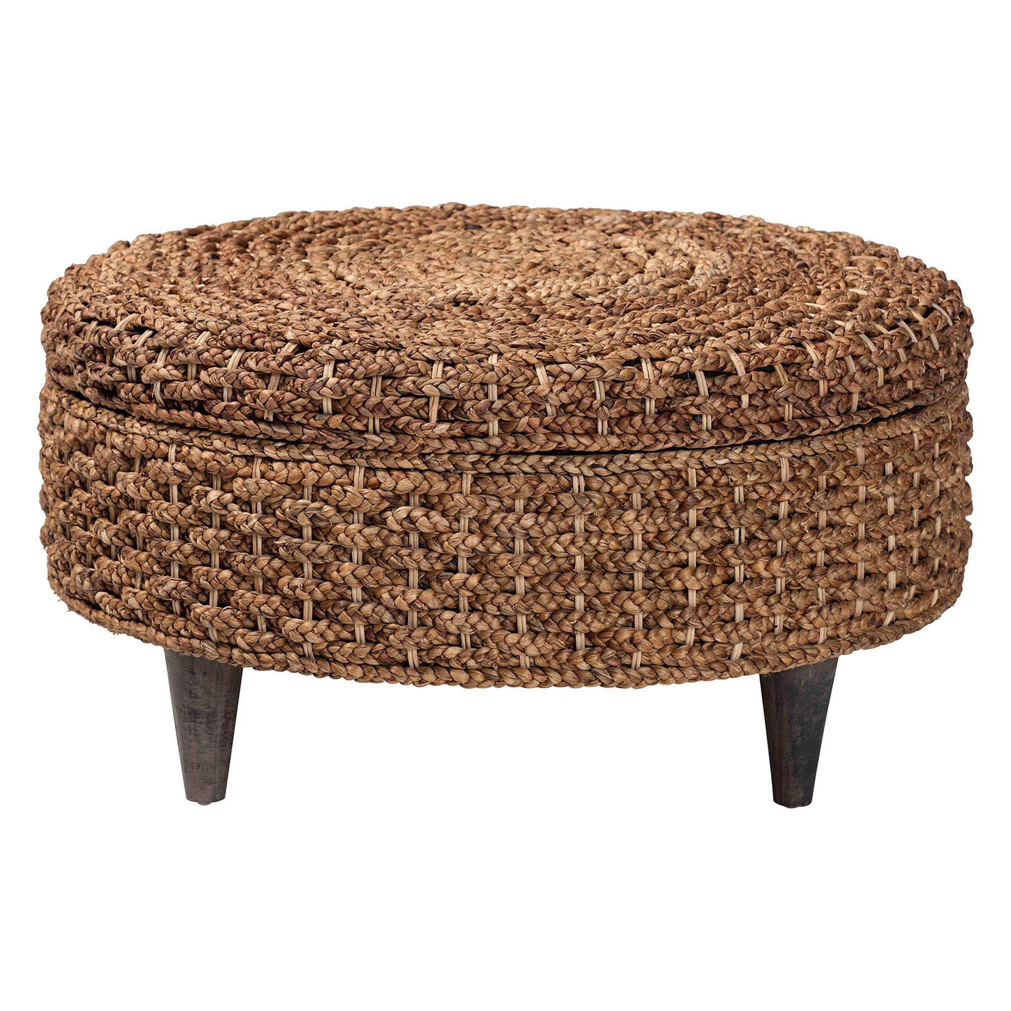 bali & pari Bailey Boho Storage Ottoman, 35"W, Round, Natural Brown